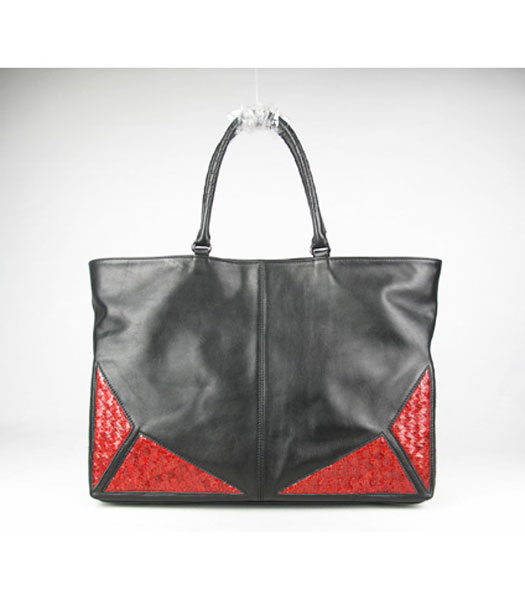 Bottega Veneta Pourpre Fever Karung Umbria Shopper Bag Black